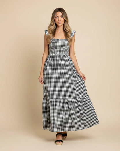 Robe Maxi Femme à Carreaux – Style Estival Élégant et Confortable