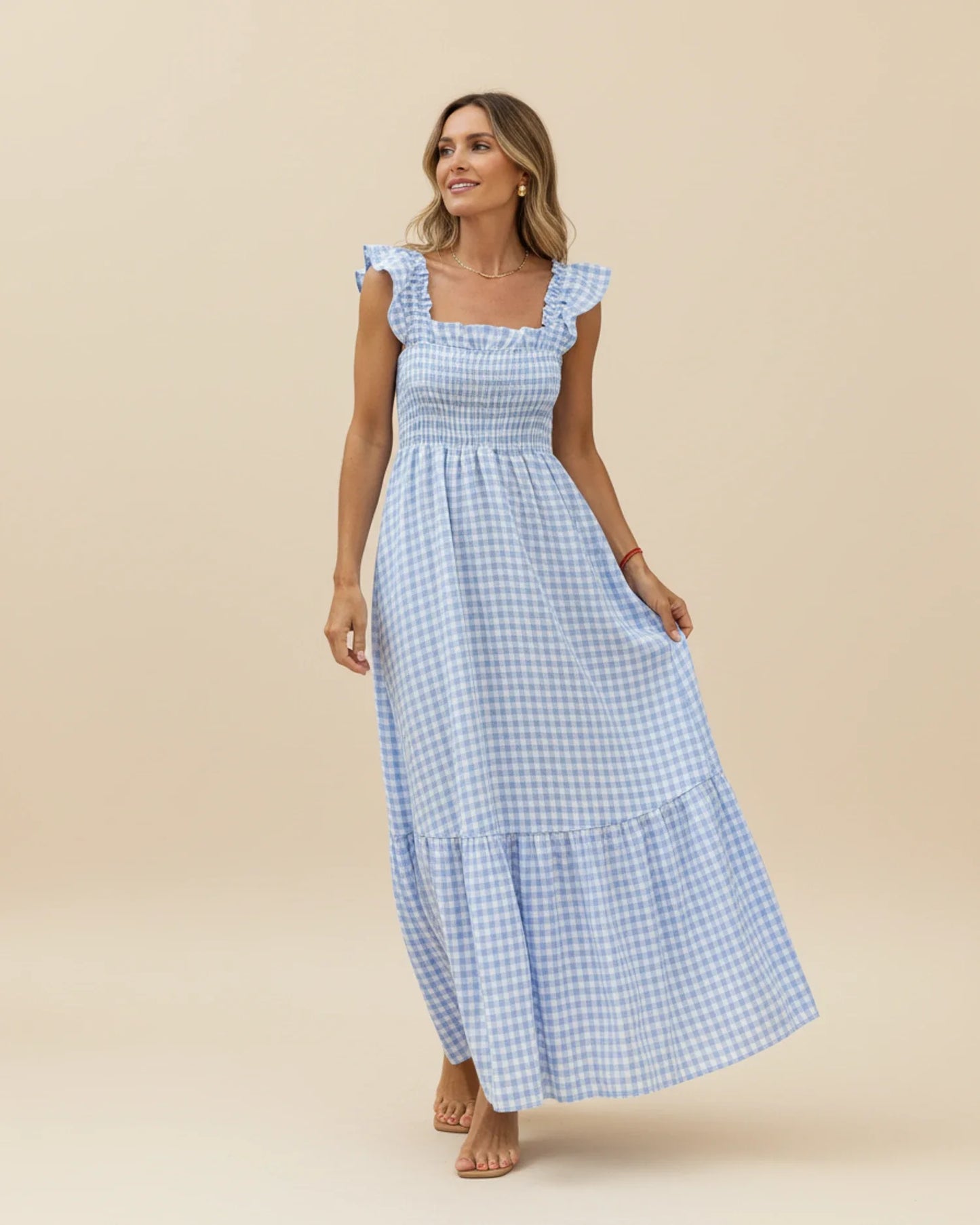 Robe Maxi Femme à Carreaux – Style Estival Élégant et Confortable