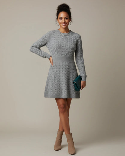 Robe Mini Femme à Manches Longues – Motif Tricot Câble et Coupe Ajustée