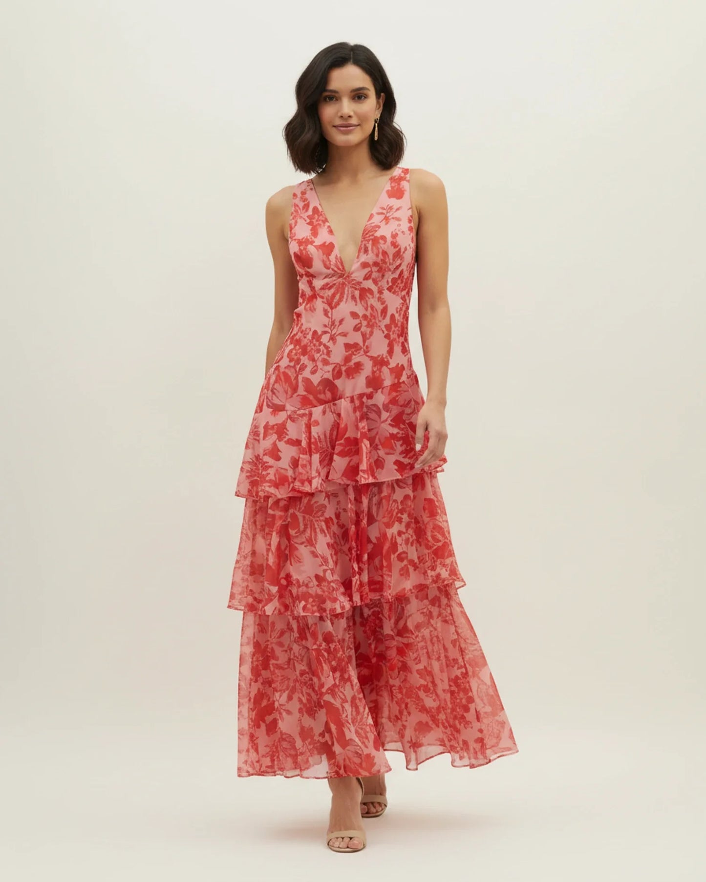 Robe Maxi Femme Sans Manches à Fleurs – Style Estival Élégant à Volants