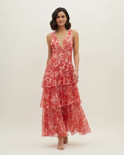 Robe Maxi Femme Sans Manches à Fleurs – Style Estival Élégant à Volants