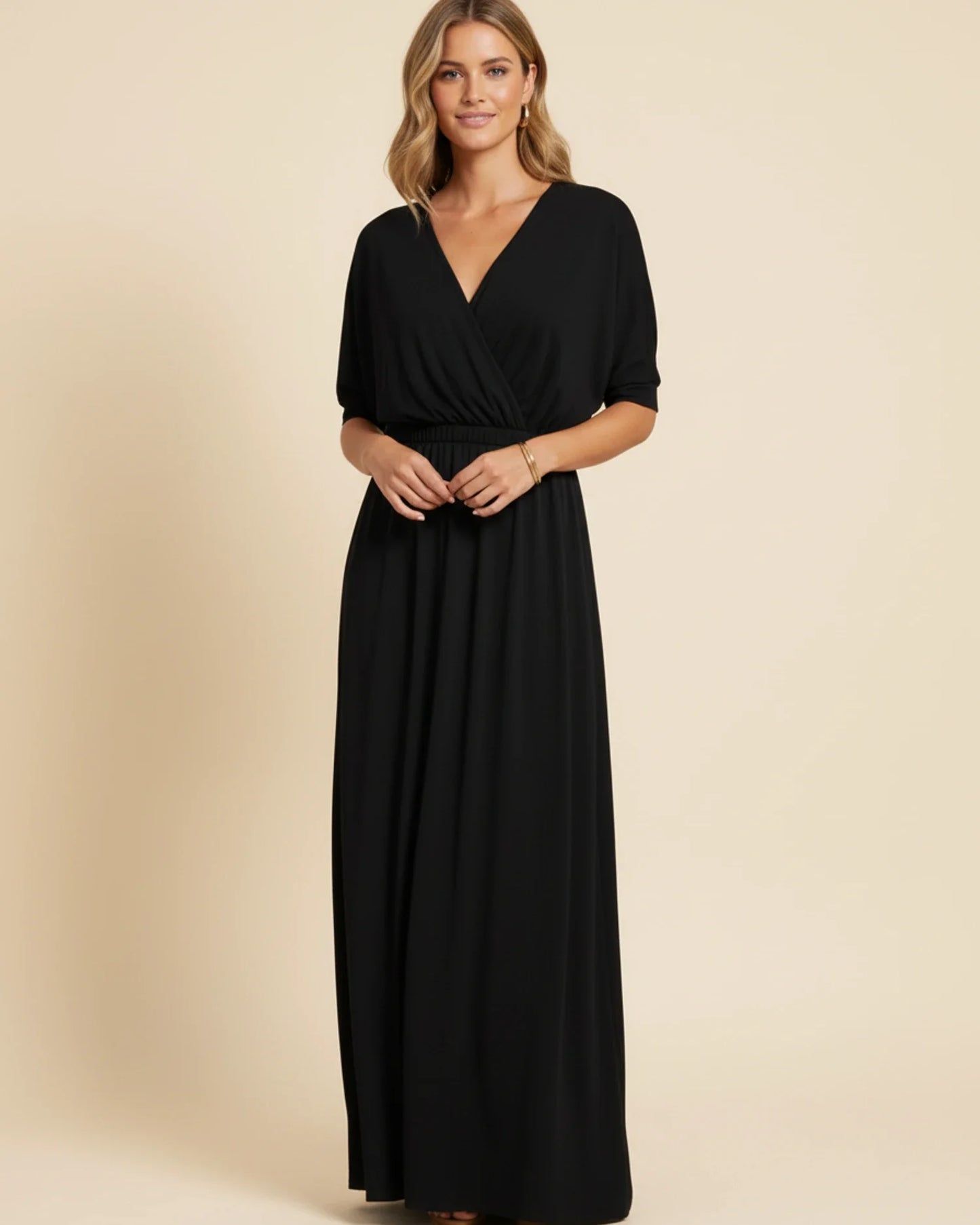 Robe Maxi Femme Col V – Poches et Fente Latérale Style Décontracté Été