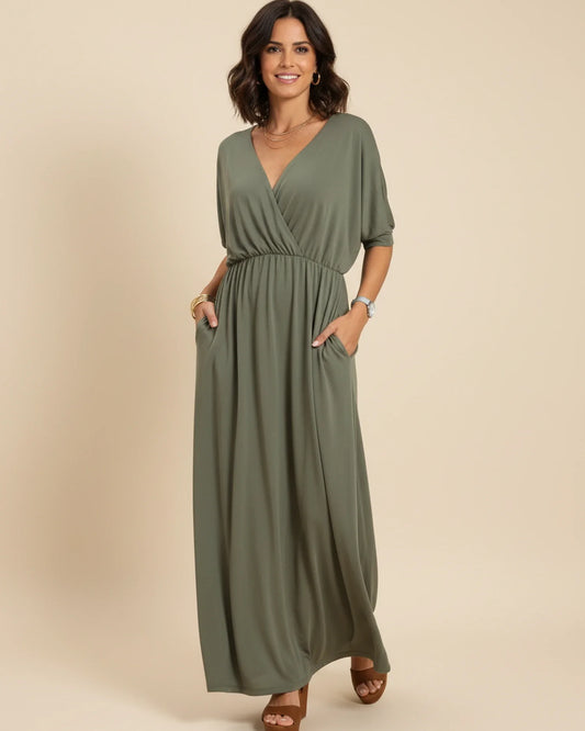 Women's Maxi Dress V-Neck – Pockets and Side Slit Casual Summer Style