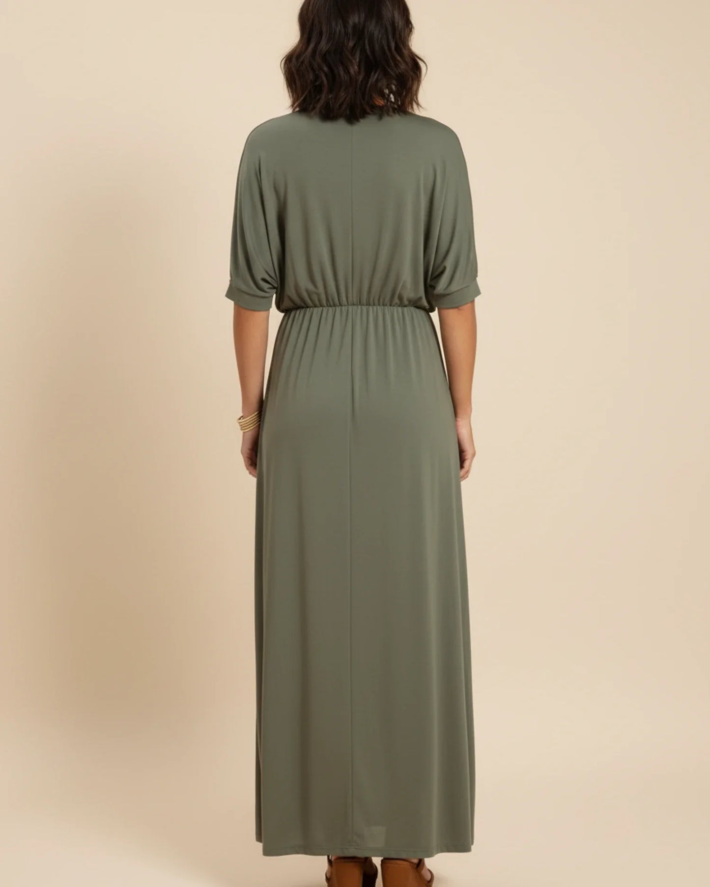 Robe Maxi Femme Col V – Poches et Fente Latérale Style Décontracté Été