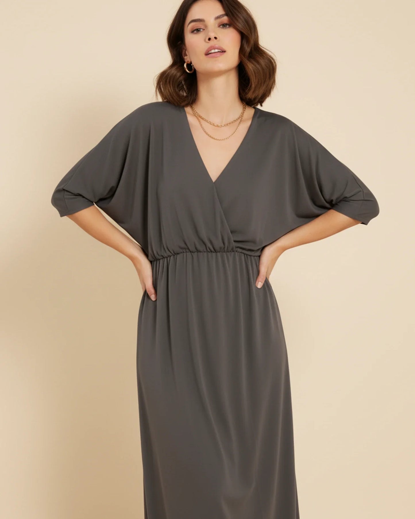 Robe Maxi Femme Col V – Poches et Fente Latérale Style Décontracté Été