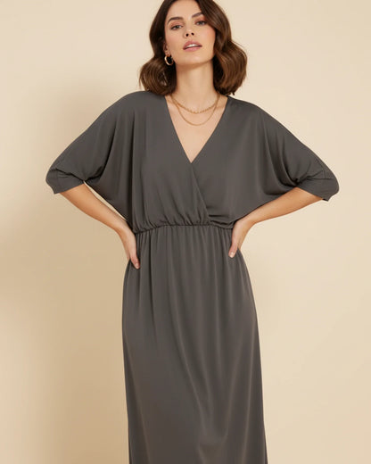 Robe Maxi Femme Col V – Poches et Fente Latérale Style Décontracté Été
