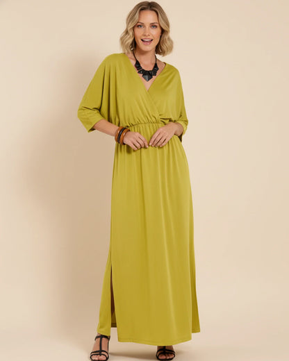 Robe Maxi Femme Col V – Poches et Fente Latérale Style Décontracté Été