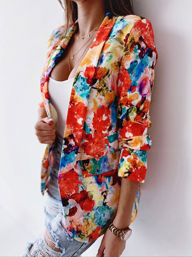 Blazer Femme Élégant Imprimé Floral - Veste De Costume Chic Business Casual Avec Boutons