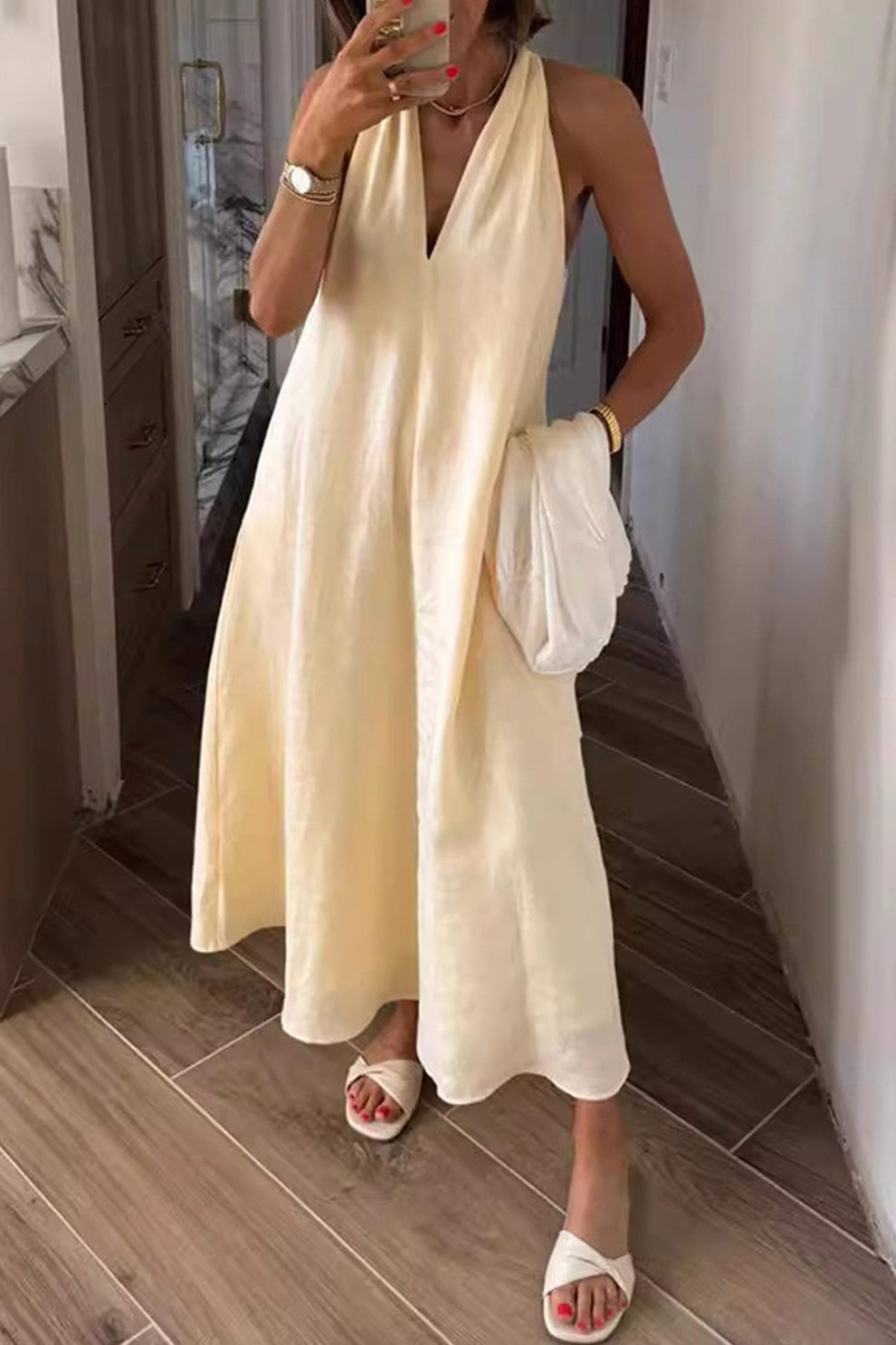 Robe Maxi Femme Sans Manches – Décolleté Halter avec Poches