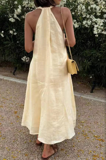 Robe Maxi Femme Sans Manches – Décolleté Halter avec Poches