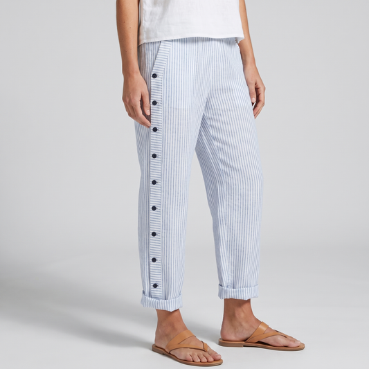 Pantalon femme a rayures avec boutons contrastes - Chic et fluide