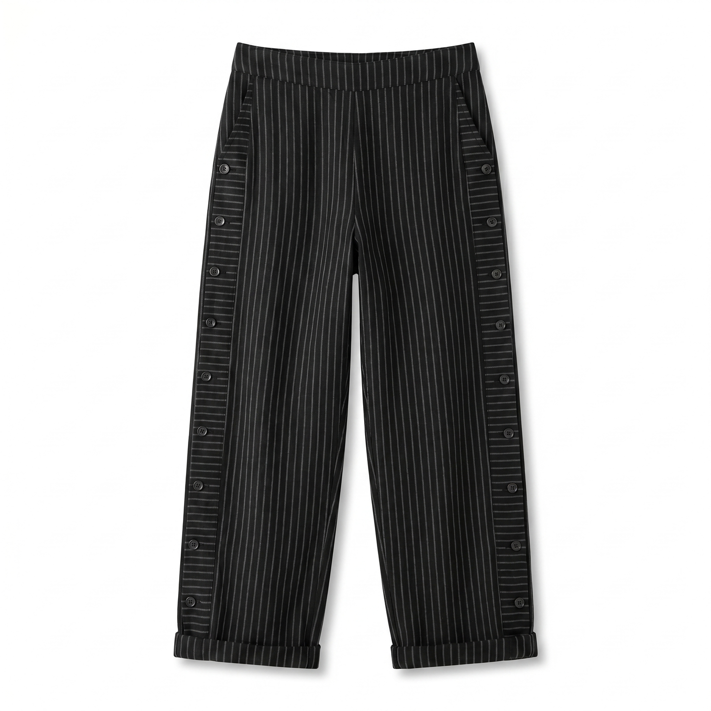 Pantalón de mujer a rayas con botones en contraste - Chic y fluido