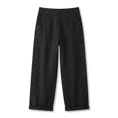 Pantalón de mujer a rayas con botones en contraste - Chic y fluido
