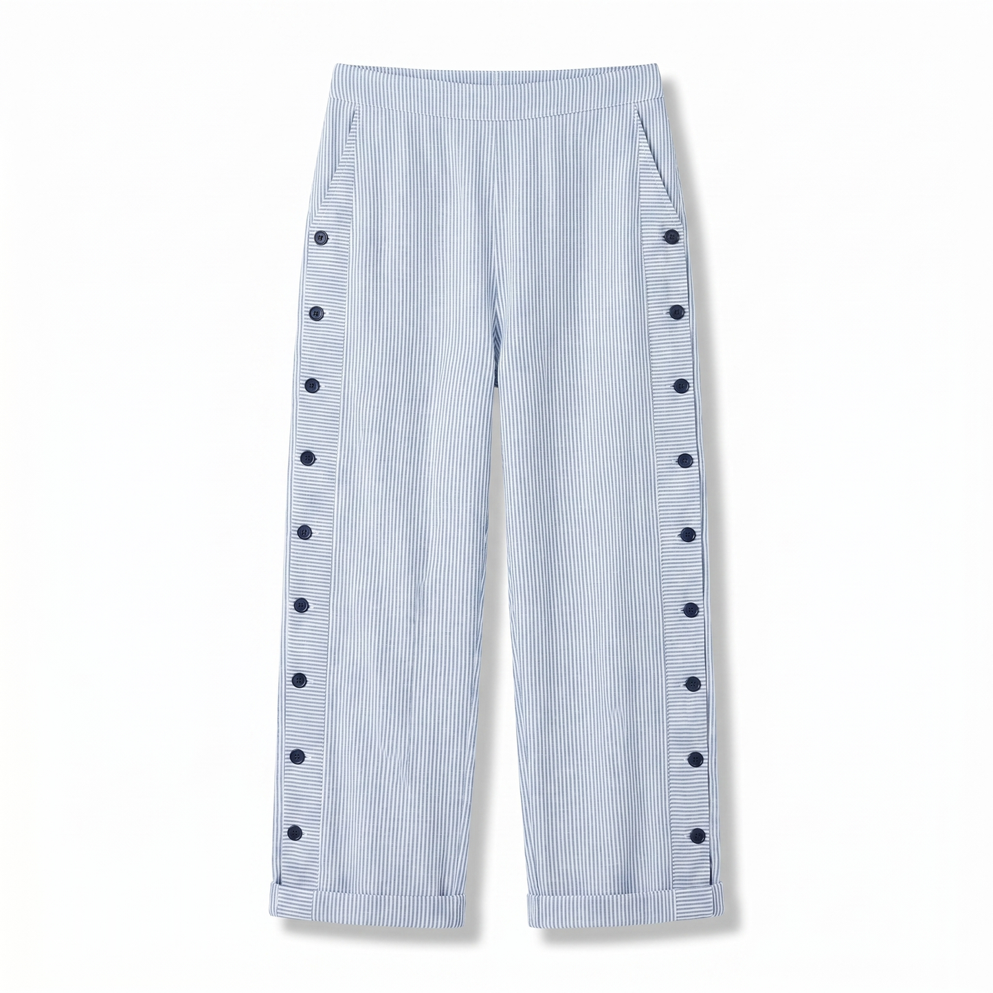 Pantalón de mujer a rayas con botones en contraste - Chic y fluido