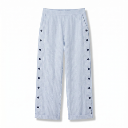 Pantalón de mujer a rayas con botones en contraste - Chic y fluido