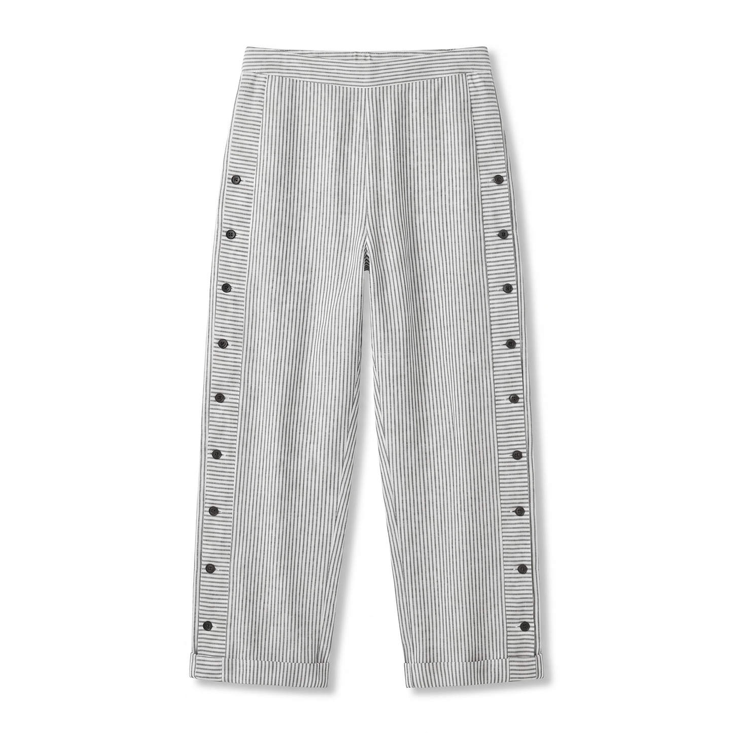 Pantalón de mujer a rayas con botones en contraste - Chic y fluido