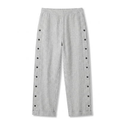 Pantalón de mujer a rayas con botones en contraste - Chic y fluido