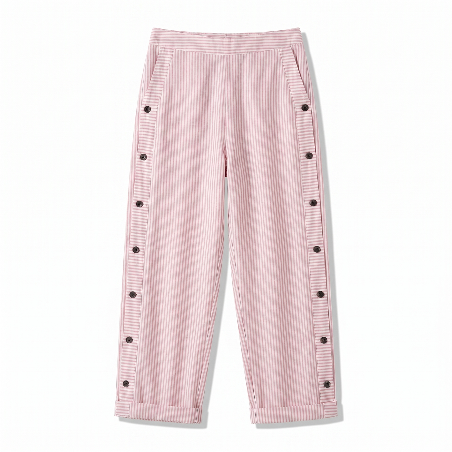 Pantalón de mujer a rayas con botones en contraste - Chic y fluido