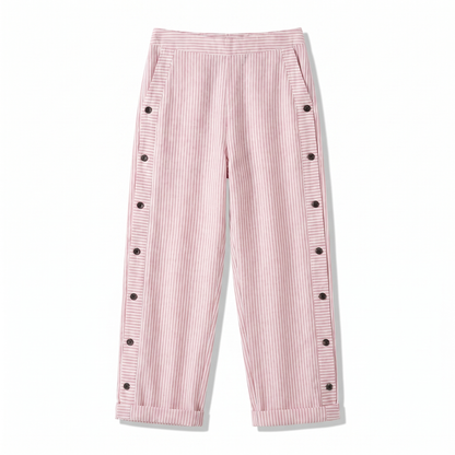 Pantalón de mujer a rayas con botones en contraste - Chic y fluido