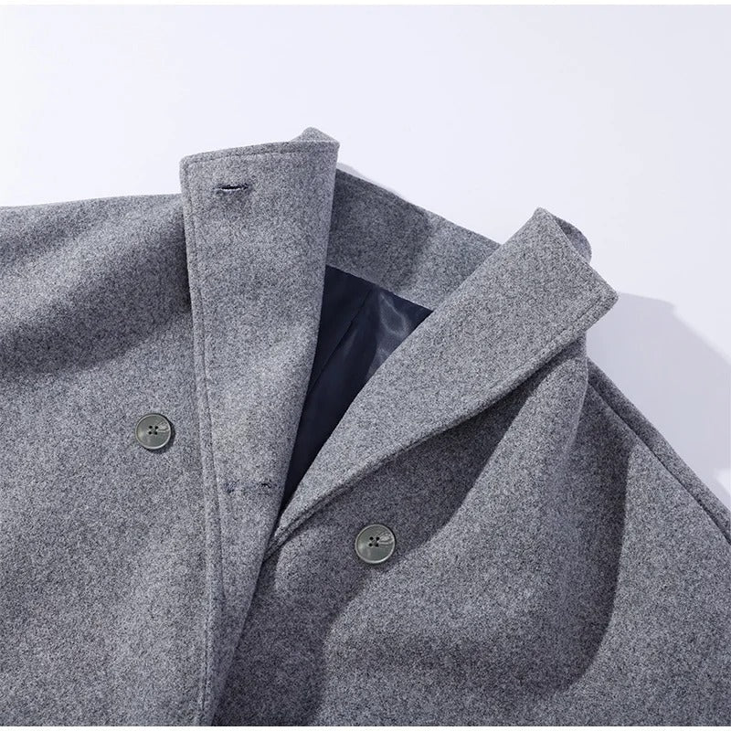 Manteau élégant femmes mélange de laine avec boutons – Vêtement d'hiver à col montant