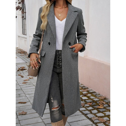 Manteau long femme à col revers – Chaud et élégant