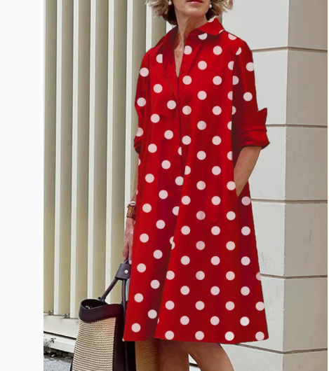 Vestido camisa para mujer con lunares polka dot – Corte fluido y elegante en mezcla de algodón